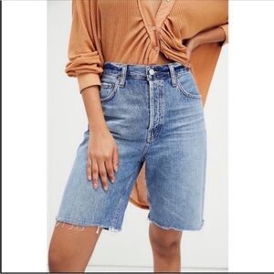 AGOLDE 90’s‎ High Rise Straight Leg Frayed Hem Long Shorts Button Fly Size 23